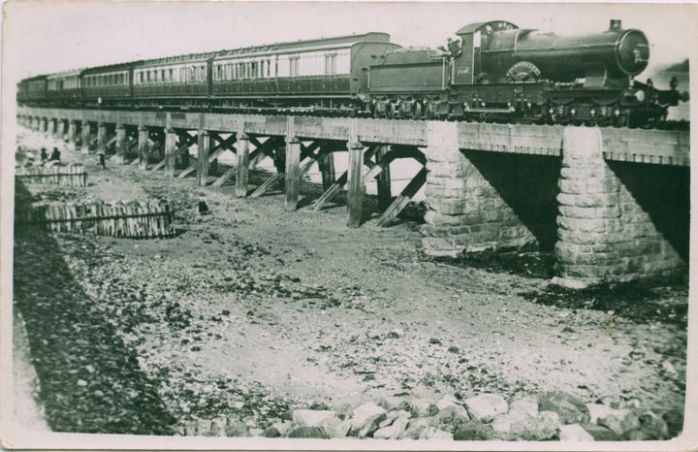 The Cornishman pulling into Penzance over the timber Chyandour viaduct (courtesy Morrab Library Photo Archive)