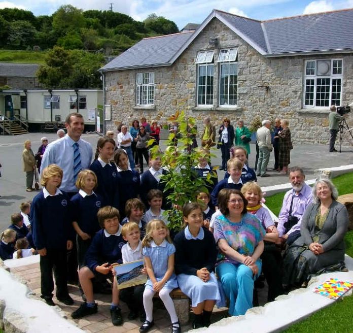 Mousehole School and playground on the occasion of a visit by some of the Jewish refugees who came to Mousehole from London's East End during WW2