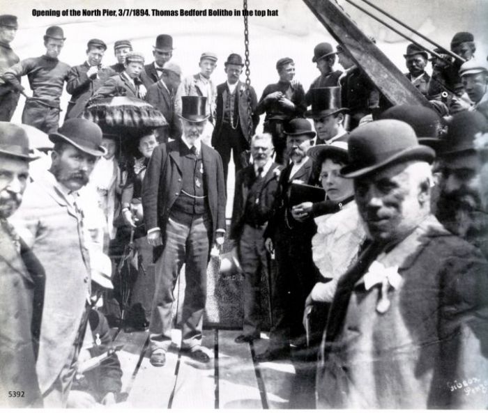 T B Bolitho (centre in top hat) at the opening of Newlyn North Pier (Newlyn Archive)